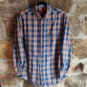 Wrangler Hero Silver Edition 100% Cotton Plaid  Shirt Men’s Medium Blue Work